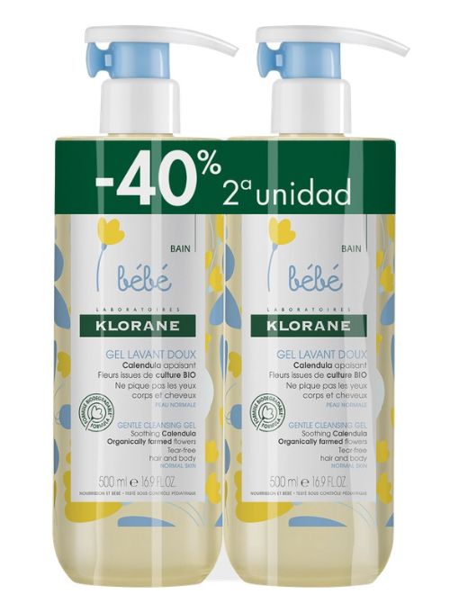 PACK GEL LIMPIADOR SUAVE KLORANE BEBE CALENDULA 500ML 2UDS