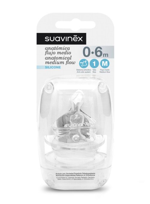 TETINA SILICONA ANATOMICA SUAVINEX FLUJO M 0-6m 2UDS