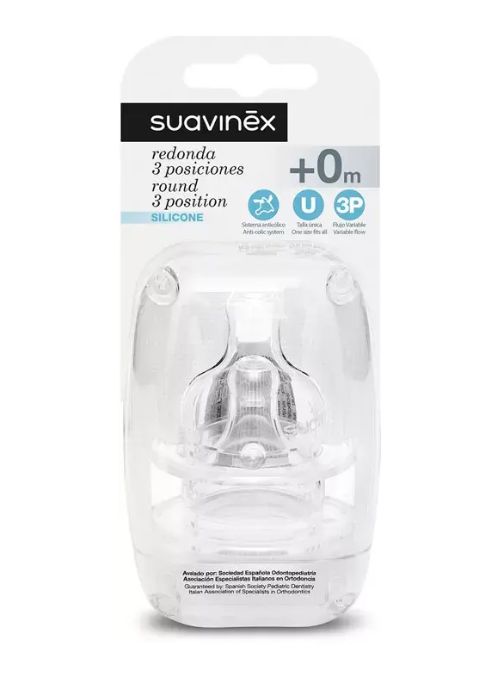 TETINA SILICONA REDONDA SUAVINEX 3 POSICIONES +0m 2UDS