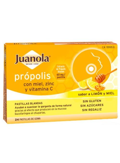 PASTILLAS BLANDAS JUANOLA PROPOLIS SIN AZUCAR SABOR MIEL Y LIMON 24 UDS