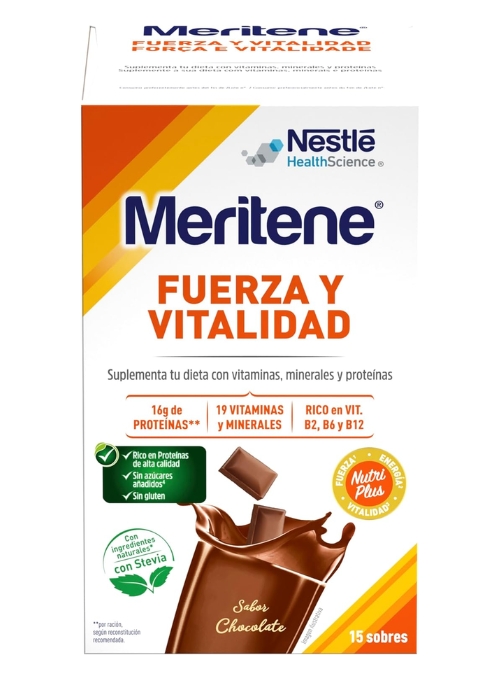 MERITENE FUERZA Y VITALIDAD SABOR CHOCOLATE 15 SOBRES