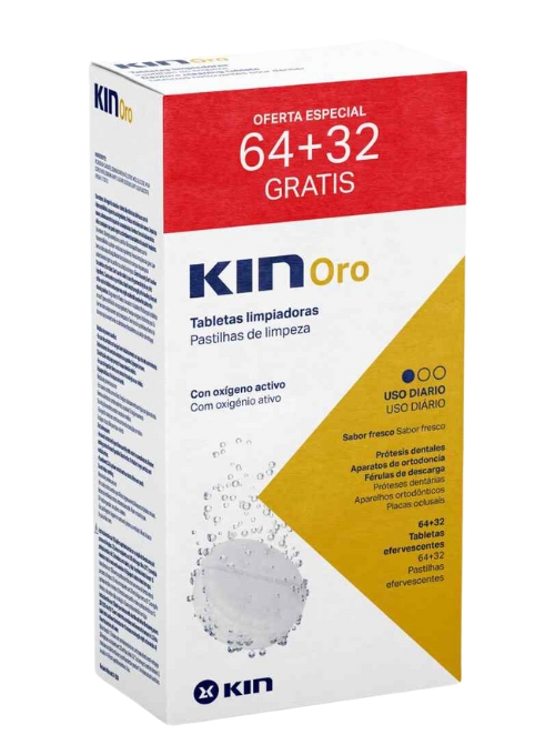 TABLETAS LIMPIADORAS DE PROTESIS KIN ORO 64+32 UDS