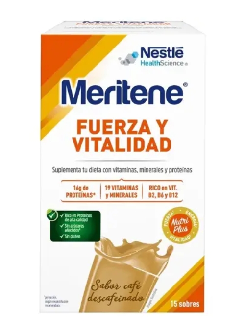MERITENE FUERZA Y VITALIDAD SABOR CAFE DESCAFEINADO 15 SOBRES